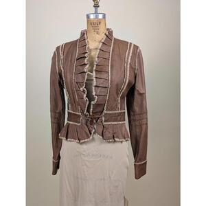 2000's / Y2K brown lace ruffled leather jacket